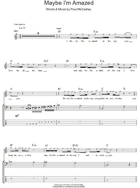 open zoom image for Maybe I'm Amazed - Bass Tab, New, Main