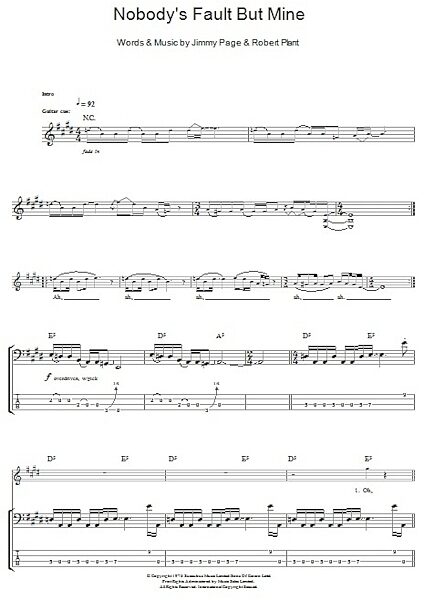 open zoom image for Nobody's Fault But Mine - Bass Tab, New, Main