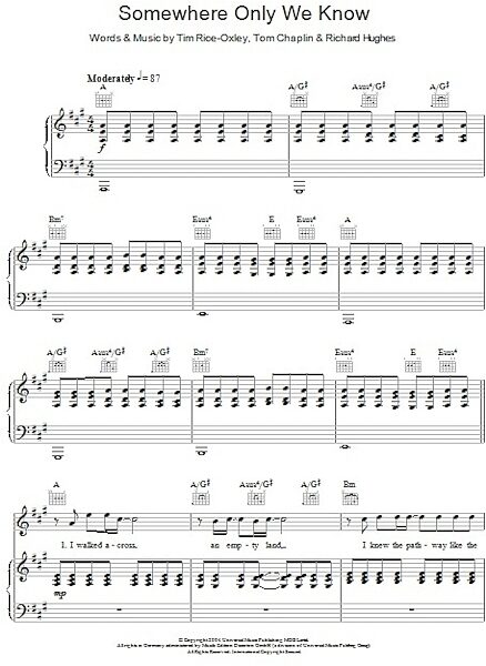 open zoom image for Somewhere Only We Know - Piano/Vocal/Guitar, New, Main