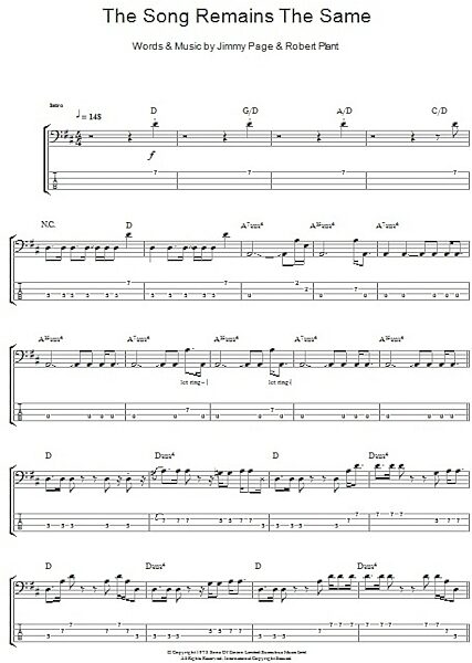 open zoom image for The Song Remains The Same - Bass Tab, New, Main