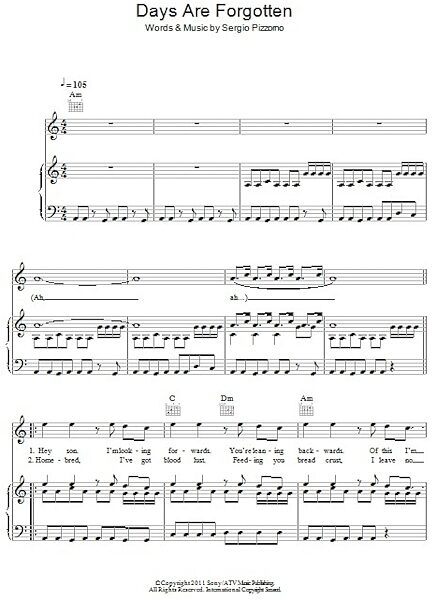 open zoom image for Days Are Forgotten - Piano/Vocal/Guitar, New, Main