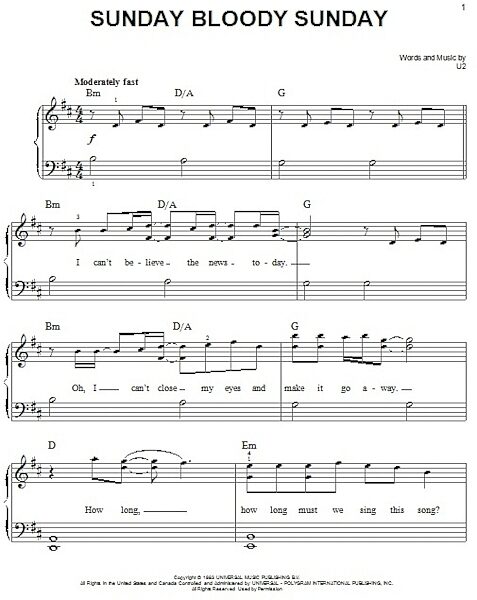 open zoom image for Sunday Bloody Sunday - Easy Piano, New, Main
