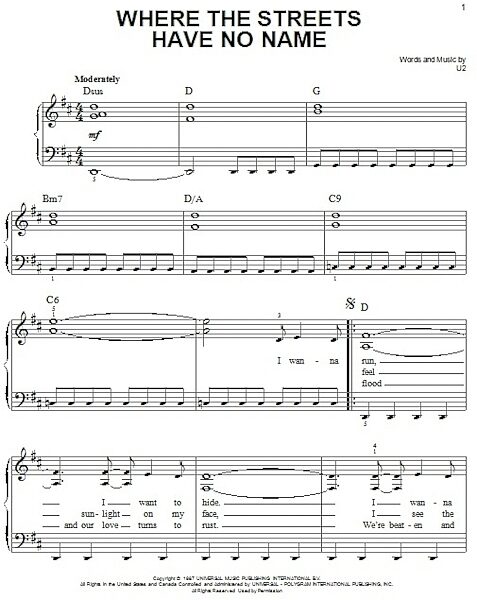 open zoom image for Where The Streets Have No Name - Easy Piano, New, Main