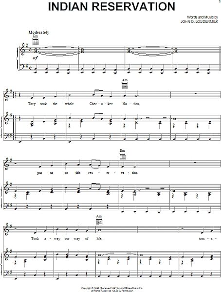 open zoom image for Indian Reservation - Piano/Vocal/Guitar, New, Main
