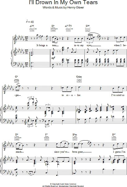 open zoom image for I'll Drown In My Own Tears - Piano/Vocal/Guitar, New, Main