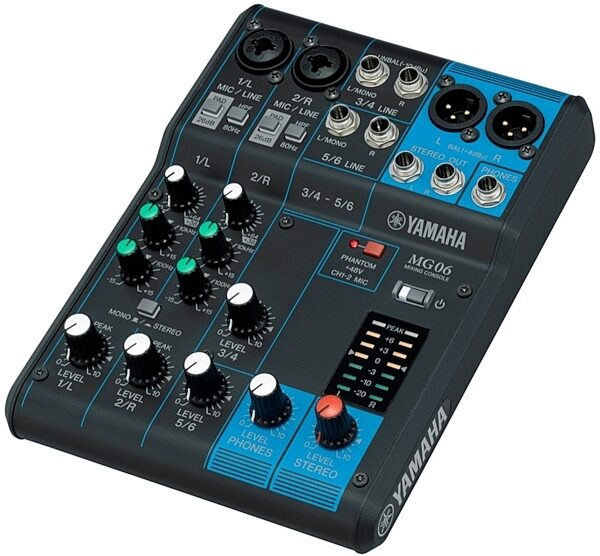 open zoom image for Yamaha MG06 Stereo Mixer, New, Angle