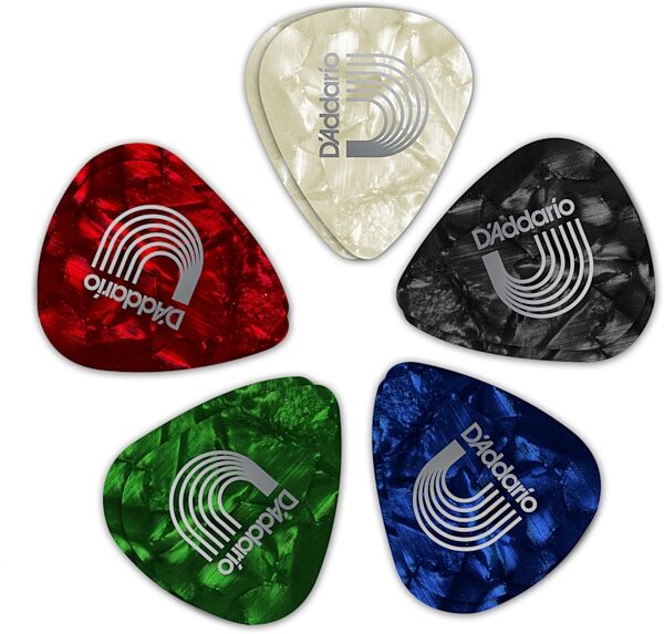 open zoom image for D'Addario 1CAP4-10 Classic Pearl Celluloid Assortment Guitar Pick Pack, Assorted Gauges, 10-Pack, Action Position Back