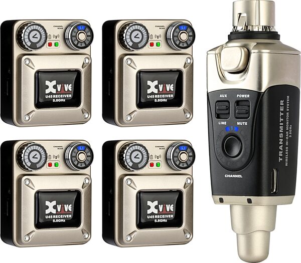 open zoom image for Xvive U45R4 Quad-Receiver Wireless In-Ear Monitor System, Original Silver, Action Position Back