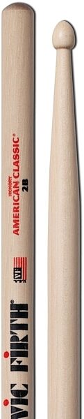 open zoom image for Vic Firth American Classic 2B Drumsticks, Pair, Natural, Wood Tip, view
