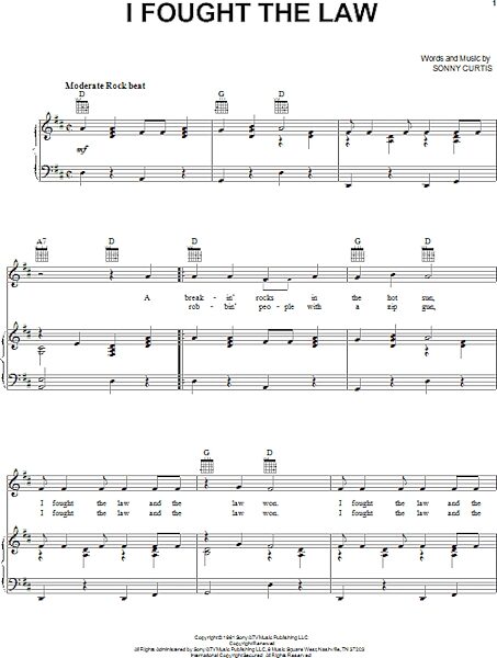 open zoom image for I Fought The Law - Piano/Vocal/Guitar, New, Main