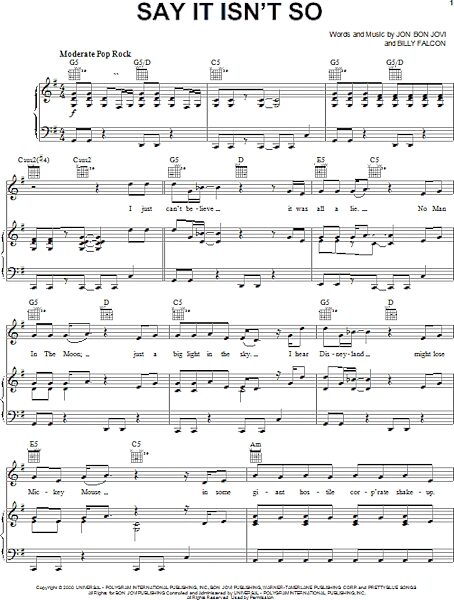 open zoom image for Say It Isn't So - Piano/Vocal/Guitar, New, Main