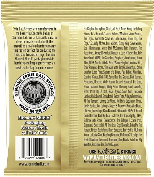 open zoom image for Ernie Ball Earthwood 80/20 Bronze Acoustic Guitar Strings, 10-52, Rock and Blues, 2008, Back