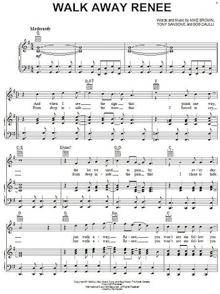 open zoom image for Walk Away Renee - Piano/Vocal/Guitar, New, Main