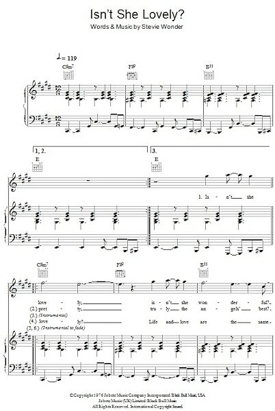 open zoom image for Isn't She Lovely - Piano/Vocal/Guitar, New, Main