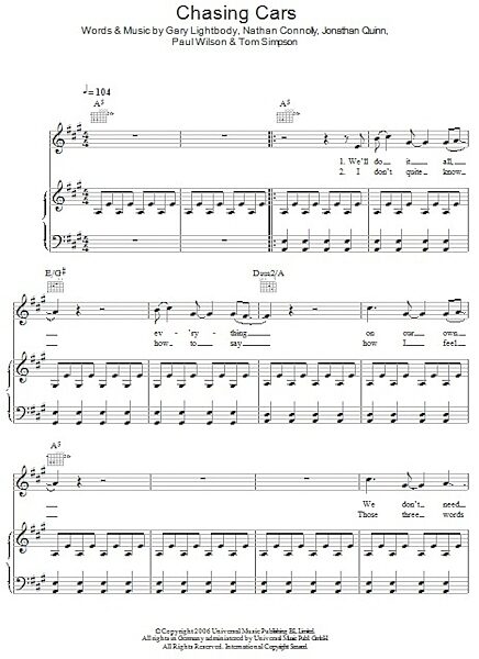 open zoom image for Chasing Cars - Piano/Vocal/Guitar, New, Main