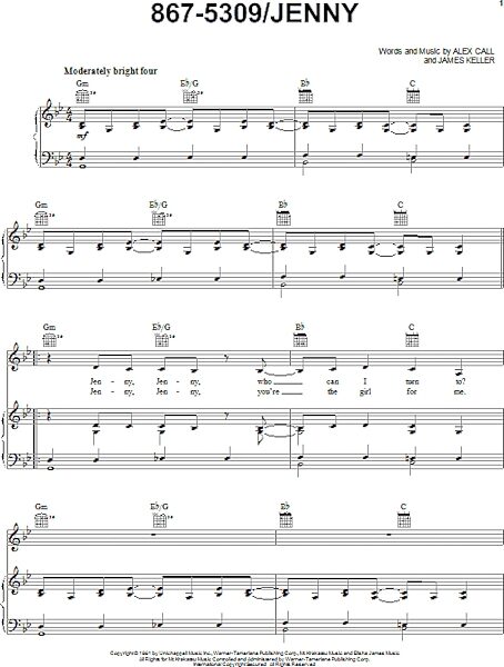 open zoom image for 867-5309/Jenny - Piano/Vocal/Guitar, New, Main