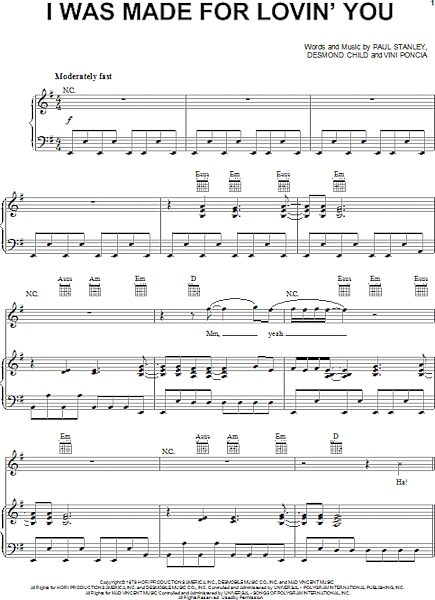 open zoom image for I Was Made For Lovin' You - Piano/Vocal/Guitar, New, Main