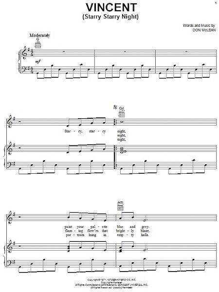 open zoom image for Vincent (Starry Starry Night) - Piano/Vocal/Guitar, New, Main