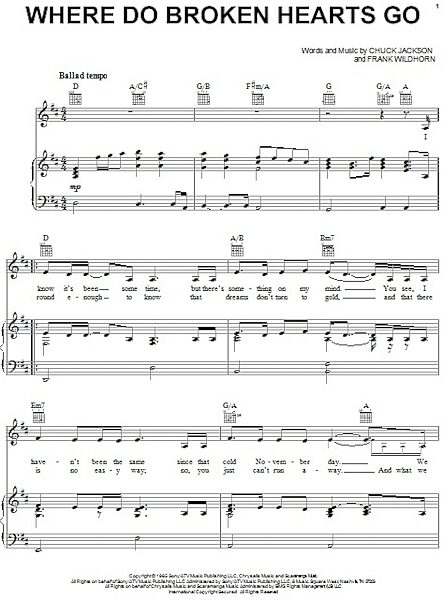 open zoom image for Where Do Broken Hearts Go - Piano/Vocal/Guitar, New, Main