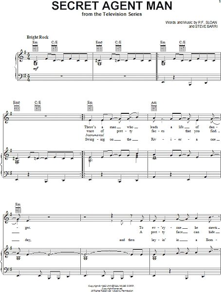open zoom image for Secret Agent Man - Piano/Vocal/Guitar, New, Main