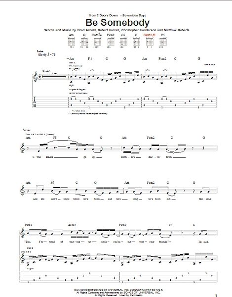 open zoom image for Be Somebody - Guitar TAB, New, Main