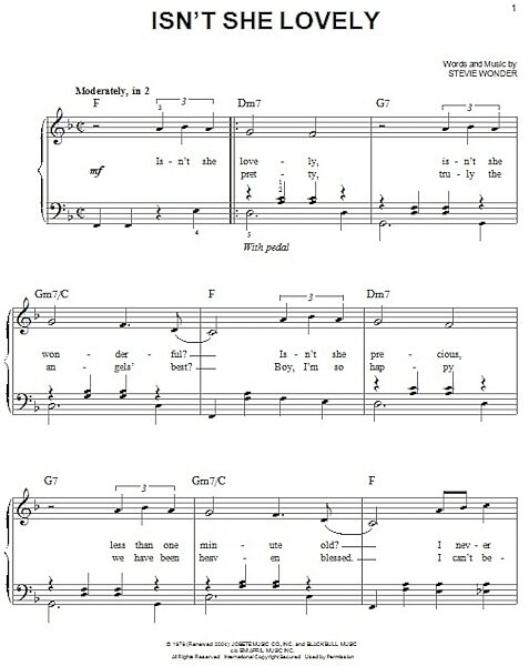 open zoom image for Isn't She Lovely - Easy Piano, New, Main