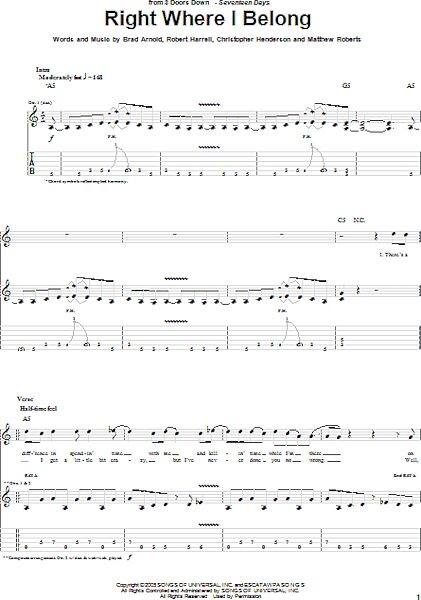 open zoom image for Right Where I Belong - Guitar TAB, New, Main
