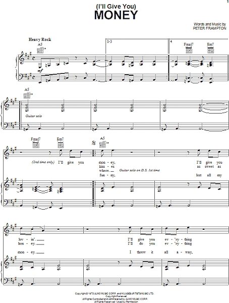 open zoom image for (I'll Give You) Money - Piano/Vocal/Guitar, New, Main