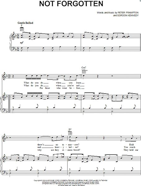 open zoom image for Not Forgotten - Piano/Vocal/Guitar, New, Main