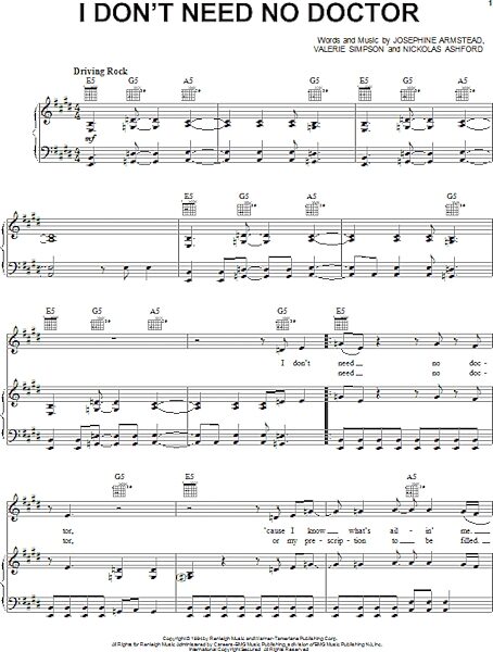 open zoom image for I Don't Need No Doctor - Piano/Vocal/Guitar, New, Main