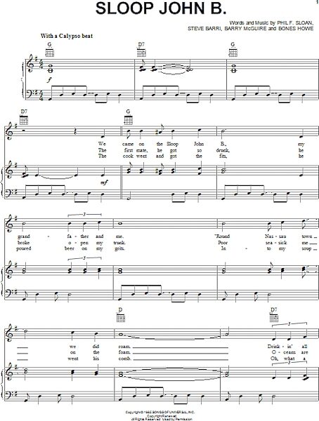 open zoom image for Sloop John B. - Piano/Vocal/Guitar, New, Main