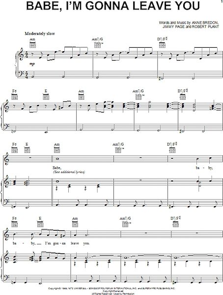 open zoom image for Babe, I'm Gonna Leave You - Piano/Vocal/Guitar, New, Main
