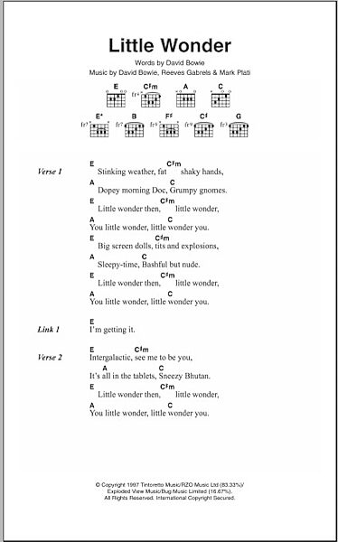 open zoom image for Little Wonder - Guitar Chords/Lyrics, New, Main