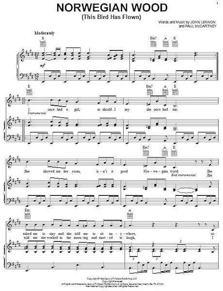 open zoom image for Norwegian Wood (This Bird Has Flown) - Piano/Vocal/Guitar, New, Main