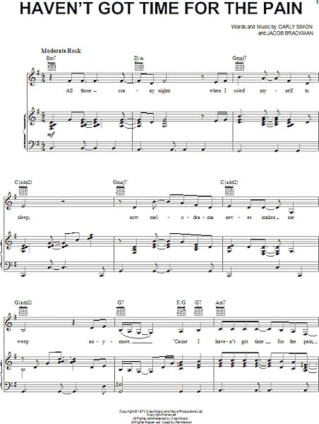 open zoom image for Haven't Got Time For The Pain - Piano/Vocal/Guitar, New, Main