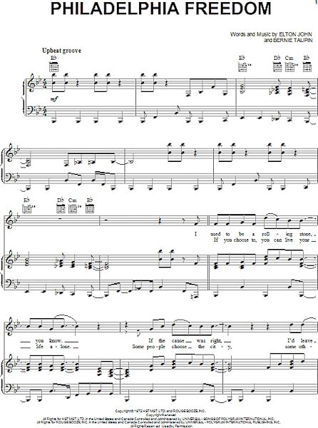open zoom image for Philadelphia Freedom - Piano/Vocal/Guitar, New, Main