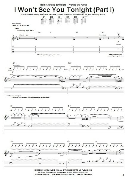 open zoom image for I Won't See You Tonight (Part I) - Guitar TAB, New, Main