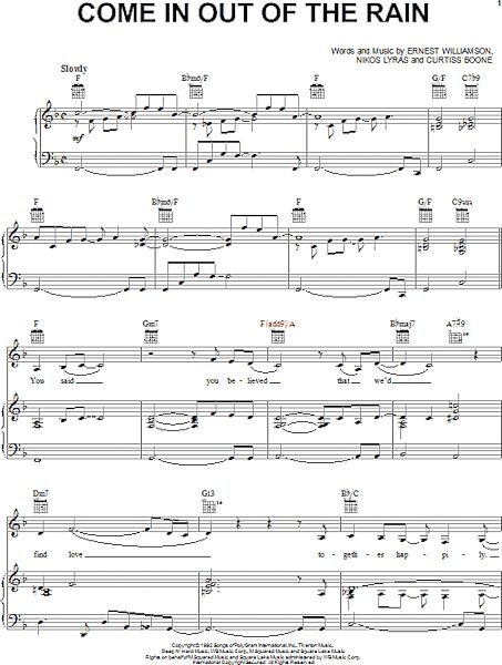 open zoom image for Come In Out Of The Rain - Piano/Vocal/Guitar, New, Main