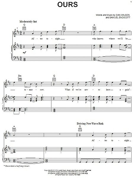 open zoom image for Ours - Piano/Vocal/Guitar, New, Main