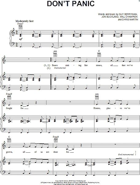 open zoom image for Don't Panic - Piano/Vocal/Guitar, New, Main