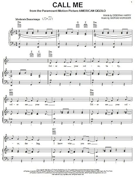 open zoom image for Call Me - Piano/Vocal/Guitar, New, Main