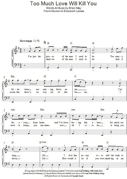 open zoom image for Too Much Love Will Kill You - Easy Piano, New, Main