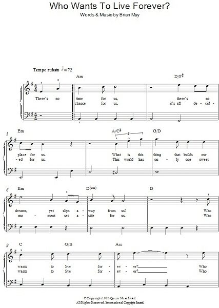 open zoom image for Who Wants To Live Forever? - Easy Piano, New, Main
