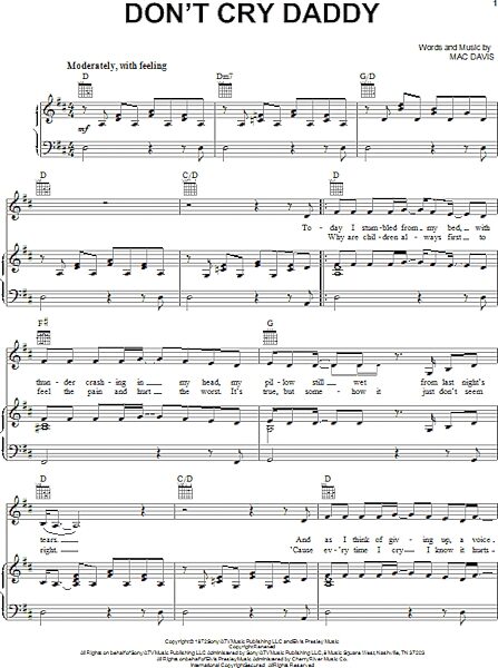 open zoom image for Don't Cry Daddy - Piano/Vocal/Guitar, New, Main