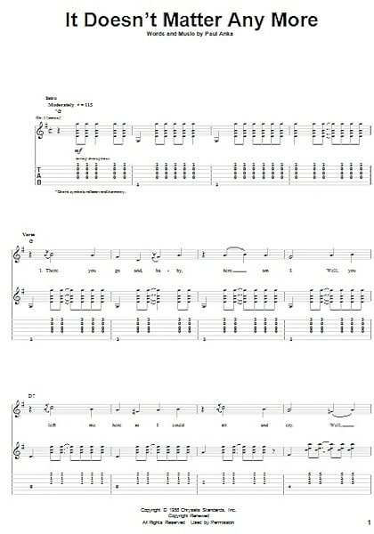 open zoom image for It Doesn't Matter Any More - Guitar TAB, New, Main