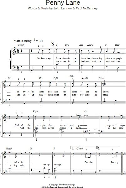 open zoom image for Penny Lane - Piano/Vocal/Guitar, New, Main