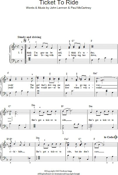 open zoom image for Ticket To Ride - Piano/Vocal/Guitar, New, Main