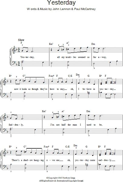 open zoom image for Yesterday - Easy Piano, New, Main