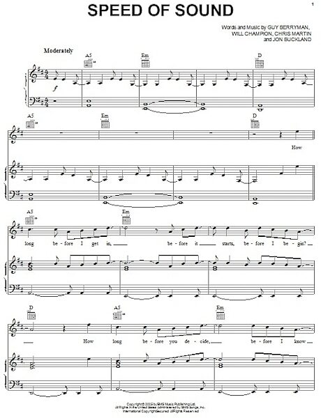 open zoom image for Speed Of Sound - Piano/Vocal/Guitar, New, Main