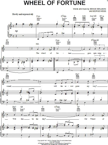 open zoom image for Wheel Of Fortune - Piano/Vocal/Guitar, New, Main